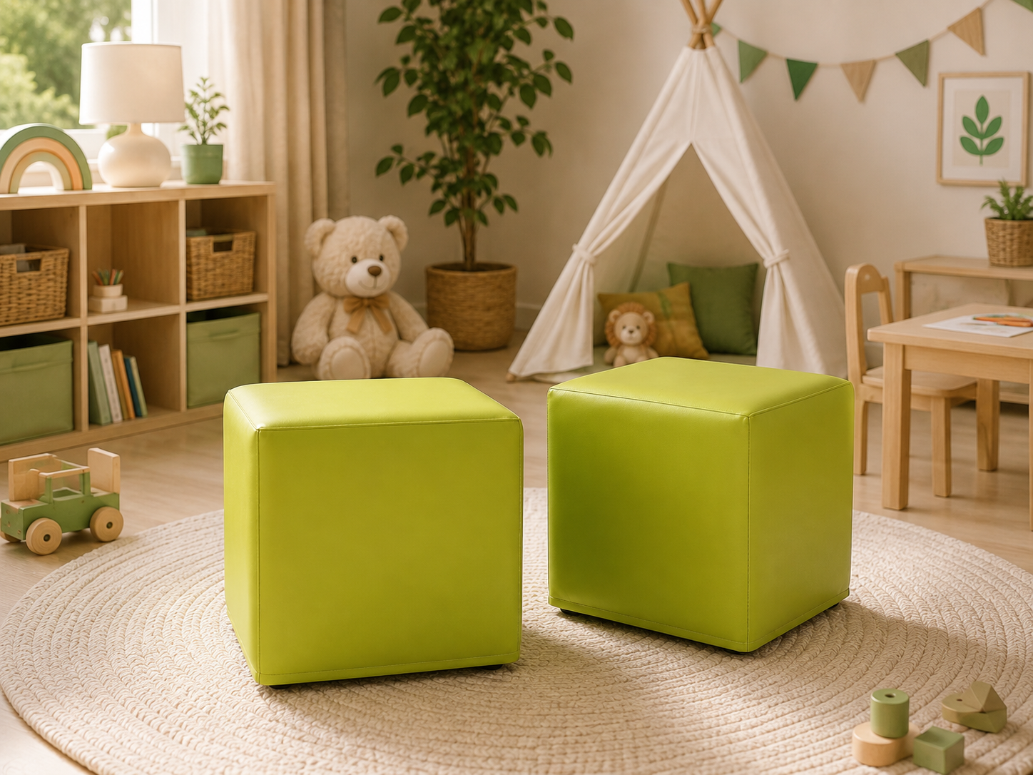 Set 2 taburetiek BLOCK svetlá oliva z ekokože